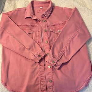 Woman’s Maurice’s  Frayed Button-Up Pink Denim Jacket